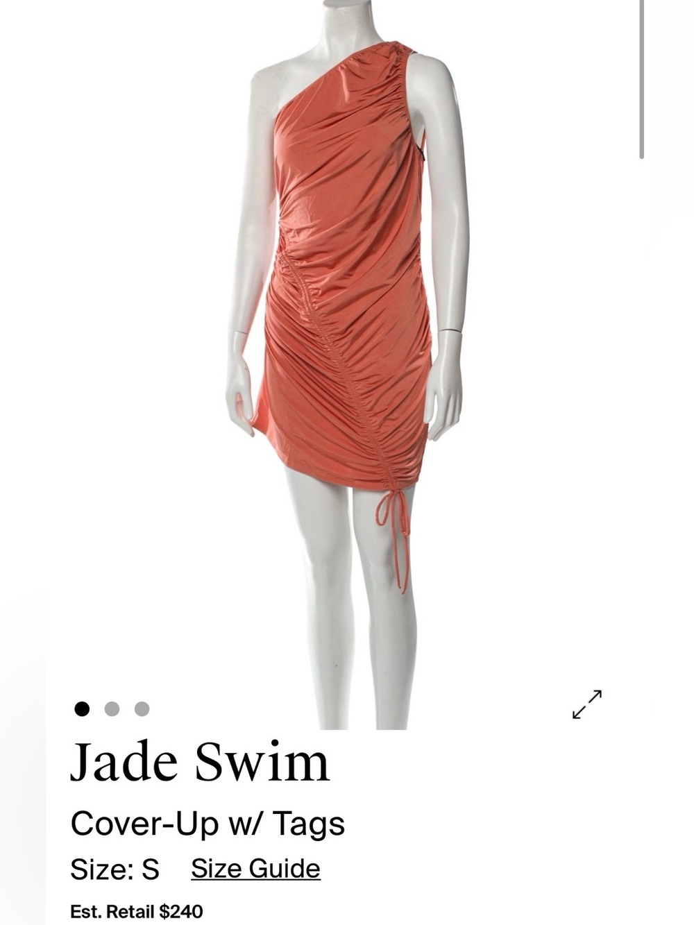 Jade Swim One-Shoulder Ruched Cover-Up — Coral, NWT